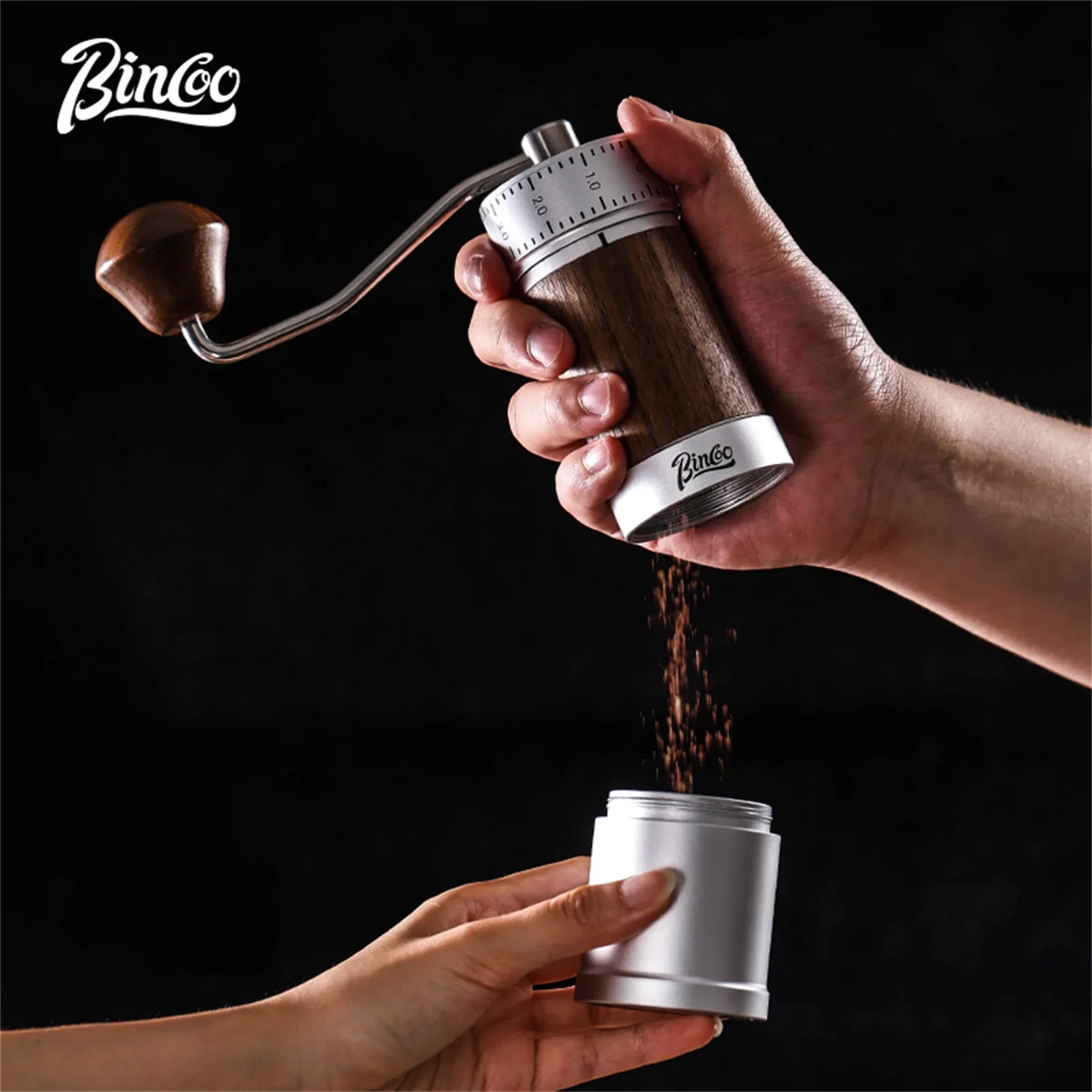 Bincoo مطحنة القهوة المحمولة كرنك اليد الفولاذ المقاوم للصدأ لدغ مخروطي جميع المحور المعدني لحجم الطحن المستقيم