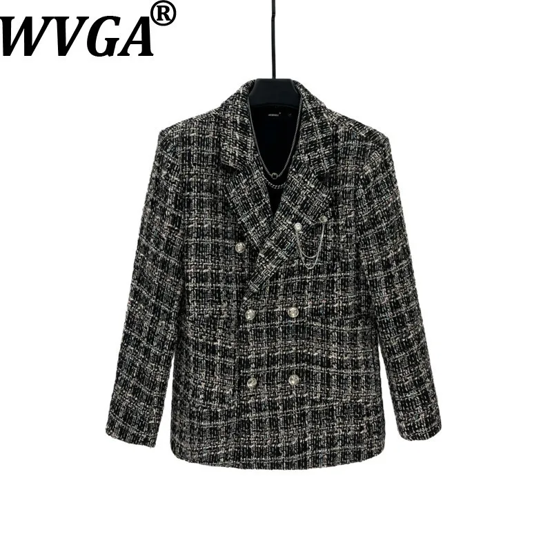 

WVGA Autumn Winter New Man Tide Korea Style Plaid Trendy Long Sleeved Suit Jacket Niche Chic Casual Tweed Blazers Ins Y2K W13862