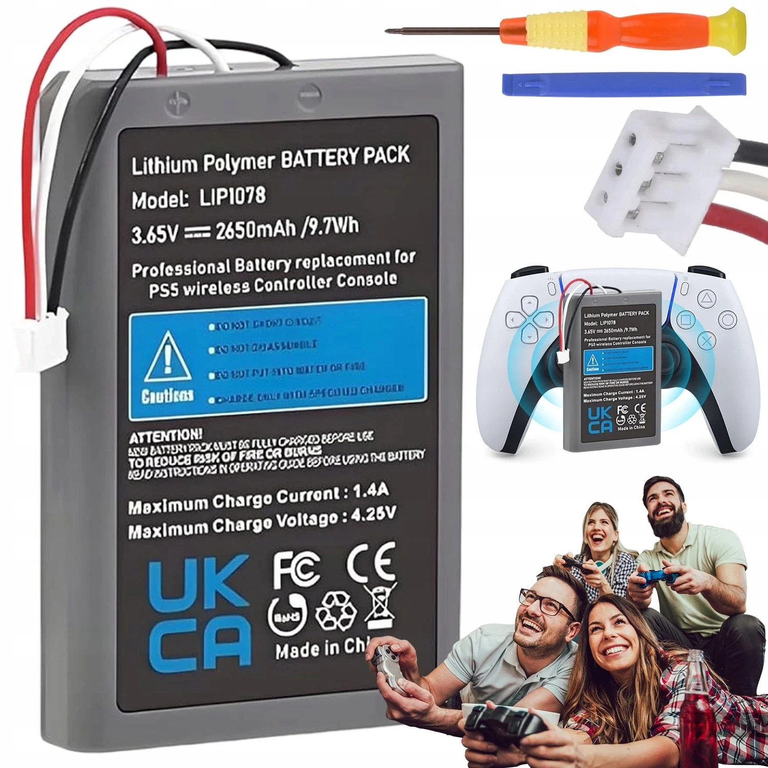 Hochleistungs 2650mAh LIP1708 3,65V 9,7Wh Lithium-Polymer Ersatzakku für Sony PS5 DualSense Wireless Controller CFI-ZCT1W