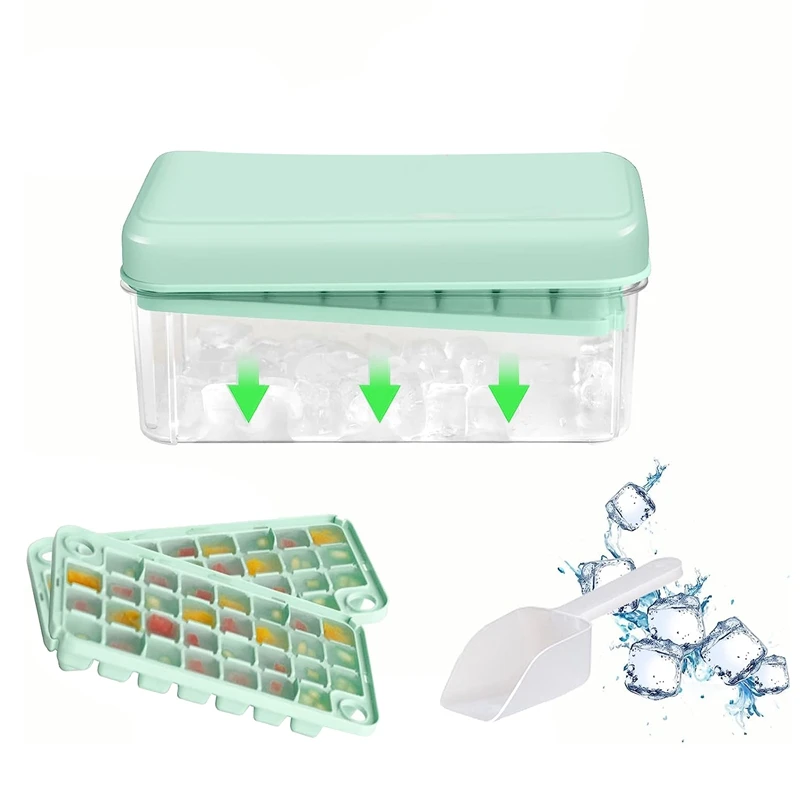 

Ice Trays With Lid For Freezer Ice Maker Mold With Container 60 Ice Trays Easy-Release Ice Green