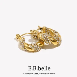 Twisted Earrings for Women 2024 Full Rhinestone Crystal Paved Blingbling Vintage Style18k Gold Plated Jewelry Stainless Steel