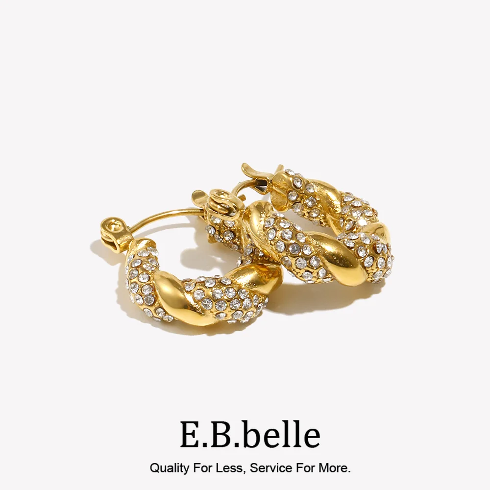 Twisted Earrings for Women 2026 Full Rhinestone Crystal Paved Blingbling Vintage Style18k Gold Plated Jewelry Stainless Steel