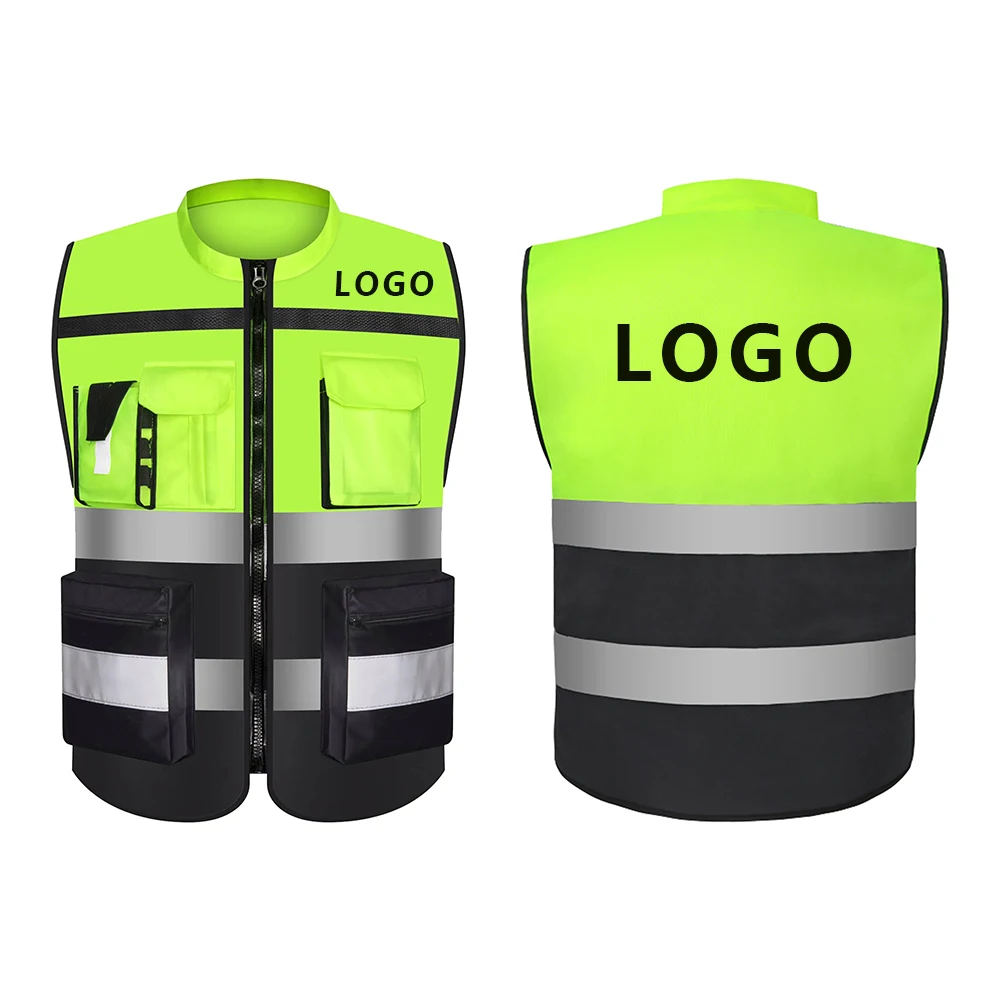 Multifunctioneel reflecterend veiligheidsvest met hoge zichtbaarheid Bouwvakker veiligheidsvest Motorrijpak Aangepast LOGO