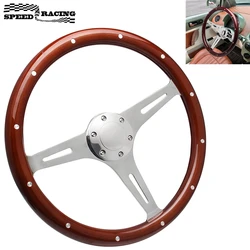 Auto Wood Steering Wheel 380MM 15 Inch with Horn Button Kit Racing Car Sports Mahogany Porous Steering Wheel