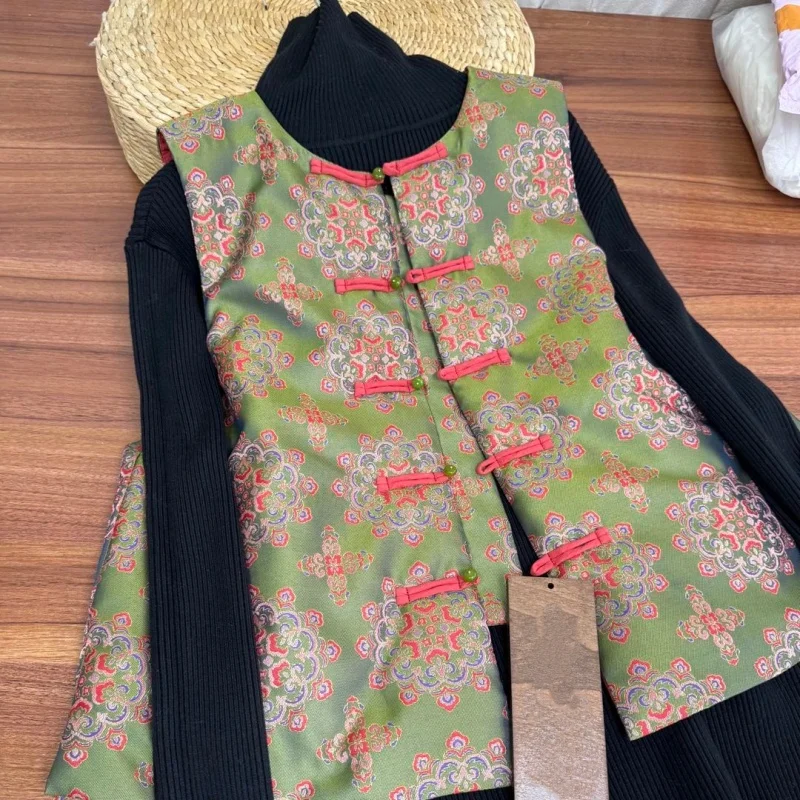 

plus Size Women's Jaet 2025 Autumn Winter New Sle Embroidered Vest Cotton Svel National Sle round Ne