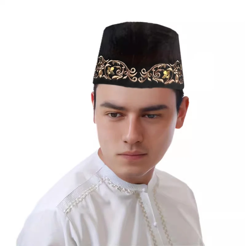 Embroidered Islam Muslim Worship Hat Arab Men's Prayer Hat Turban Musliman Hijab Bonnet Saudi Arabian Kufi Islamic Prayer Caps