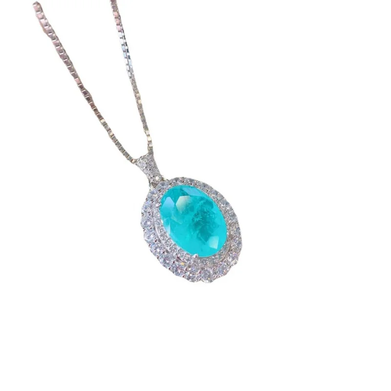 Jewelry S925 Silver Set Classic Paraiba Diamond Shape Ring Earrings Pendant Three-Piece Set