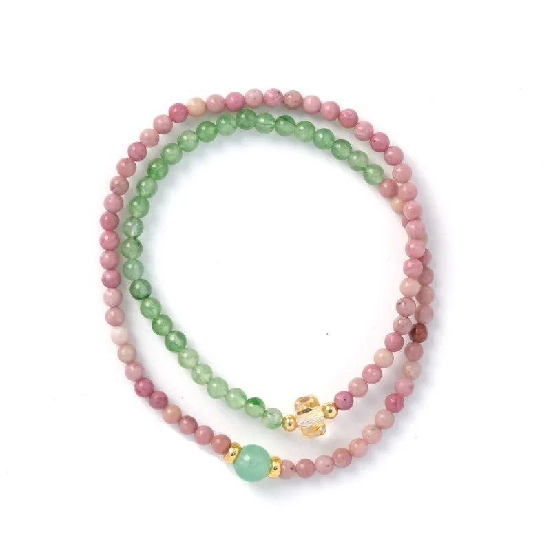 

[Bean Koko Years] Pink and green contrasting red stone green Dongling bracelet elastic rope niche new Chinese style