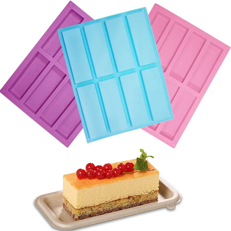 1Pcs Rectangle Silicone Molds, 8-Cavity Flexible and Non-stick DIY Soap Mold Energy Bar Cereal  Chocolate Cake Loaf Bread Baking