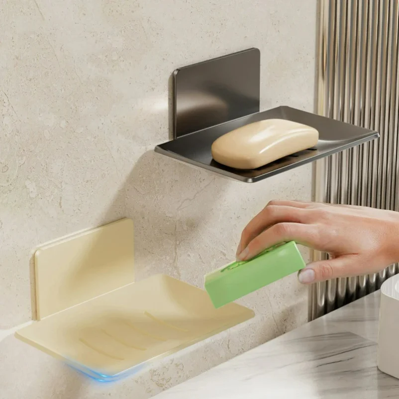 Carbon Steel Bathroom Shower Soap Tray Wall Mounted Drainage Soap Dish Box Holder Storage Rack Organizer