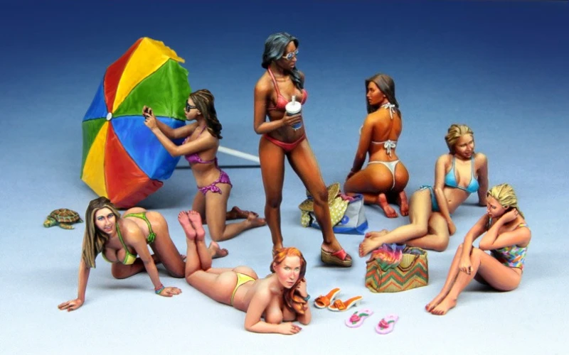 

1/35 Scale Die-Cast Resin Figure Model Kit The Beach Girls Set 7 Figures with Detailed Accessories Unassembled and Unpainted