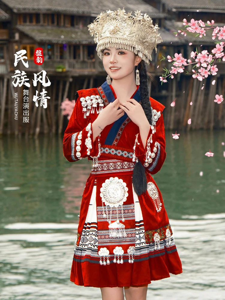

Guizhou Hmong Village Miao Costume Female Yunnan Dong Minority Ethnic Clothes Adult New Short Dance Performance Trip Shoot