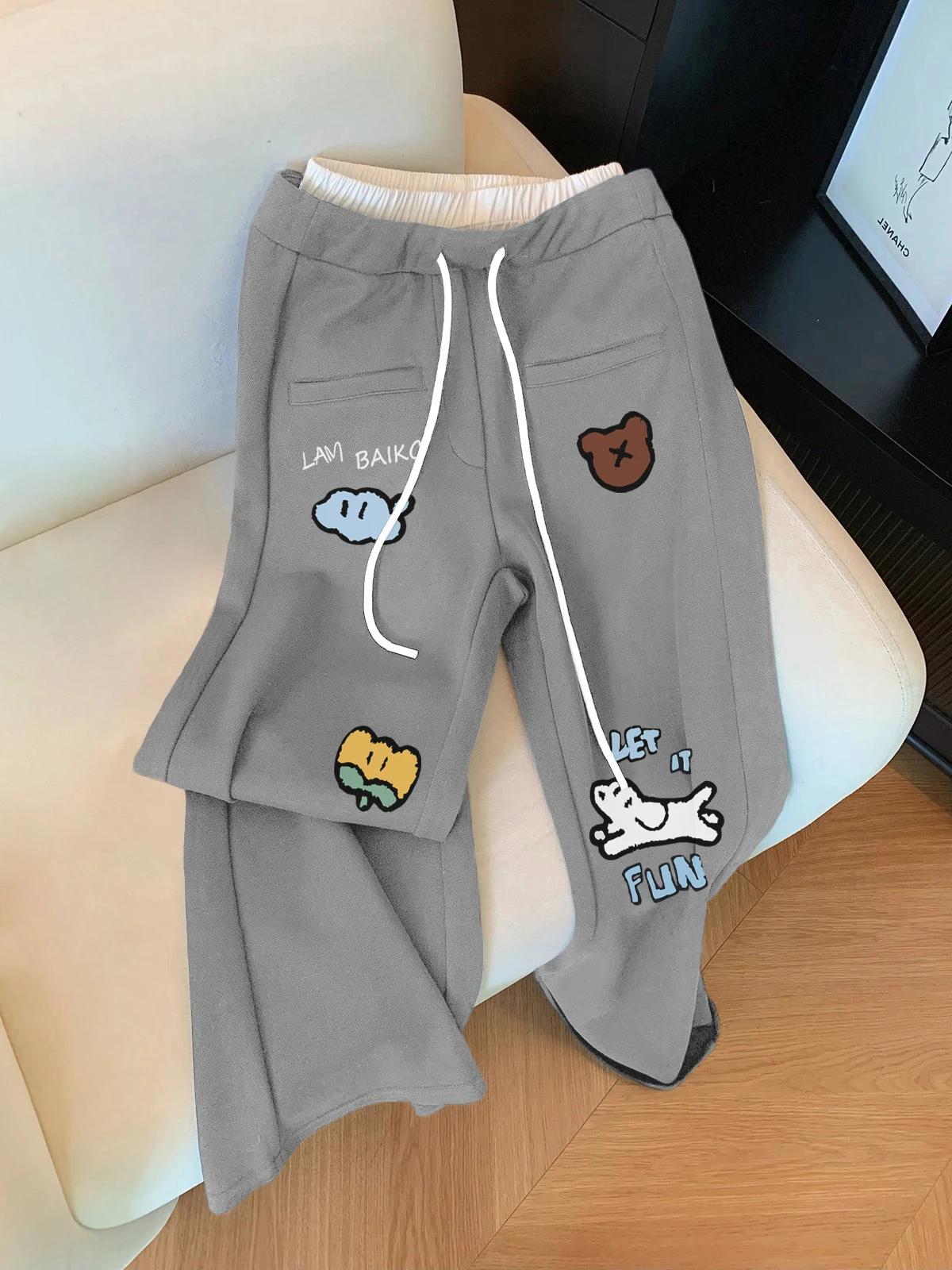 

Американские ретро-брюки с пэчворком и принтом, повседневные, весенне-осенние, прямого кроя, с эффектом похудения