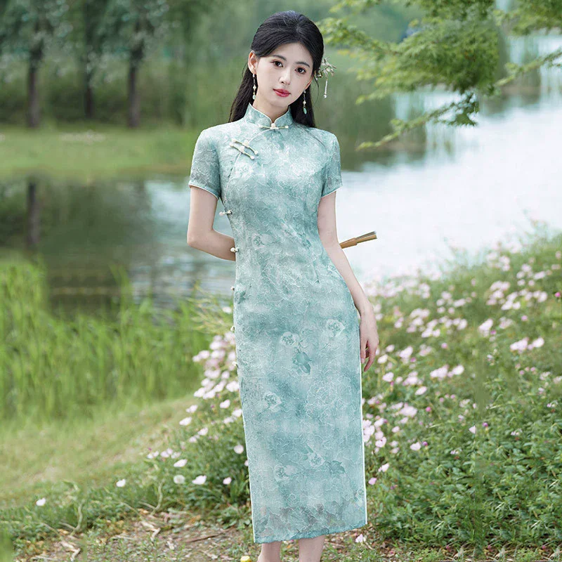

Old Shanghai Retro Chinese Style Mid length Cheongsam 2025 New Improved Chinese Spring/Summer Qipao Dress