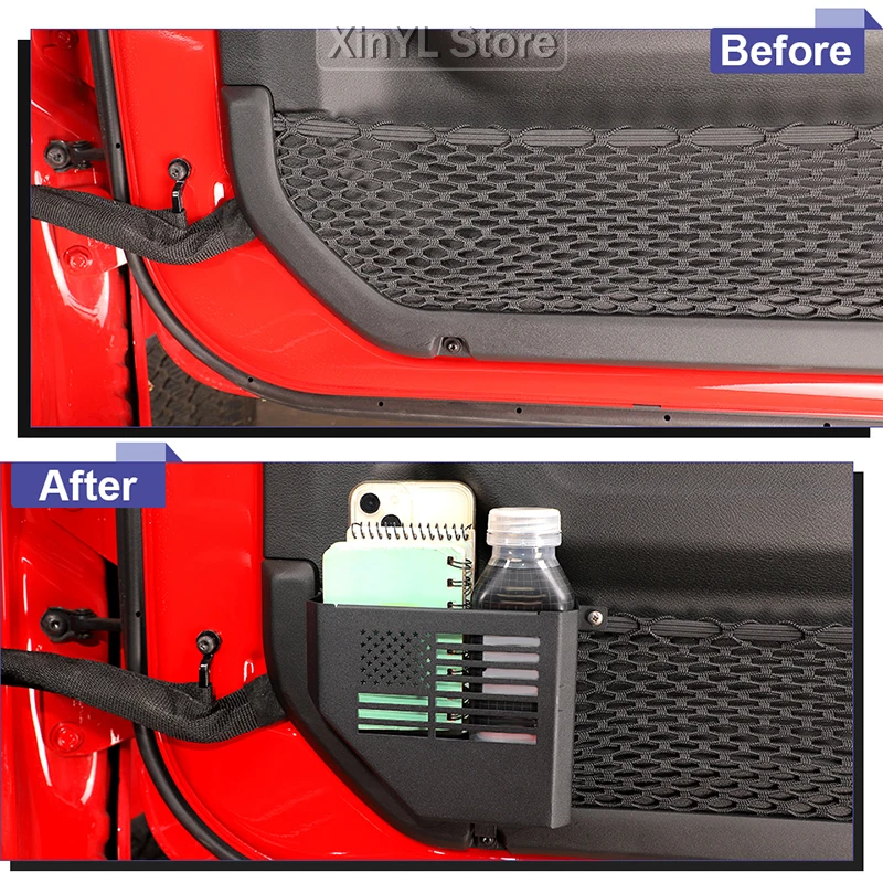 Car Iron Front Door Mesh Storage Box Organizer Metal Short for Jeep Wrangler JL For JT Gladiator 2018 Up Car Accessories