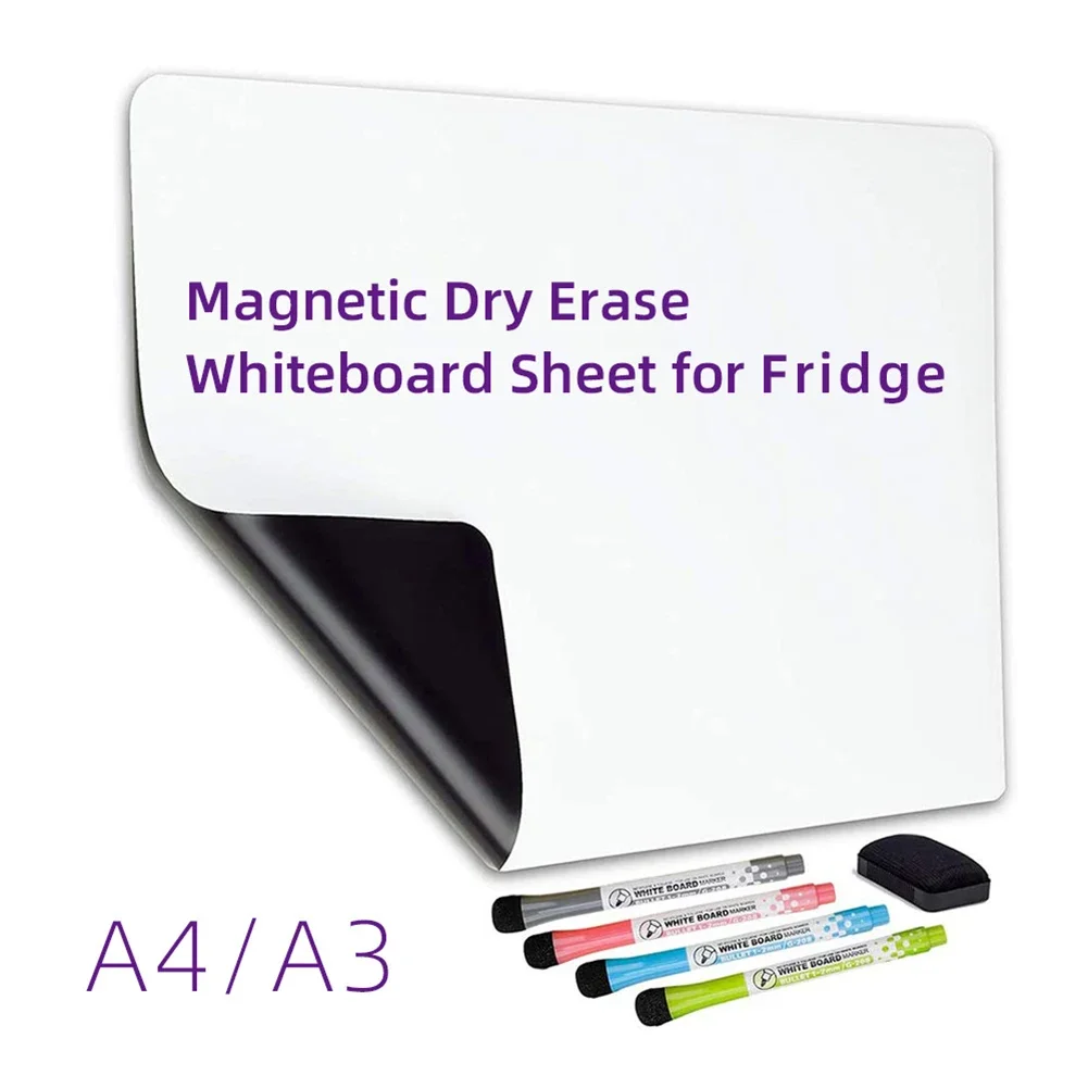 A3/A4 Magnetic Refrigerator Whiteboard Dry Erase White Board Markers Home Kitchen Erasable Flexible Magnet Memo Message Board