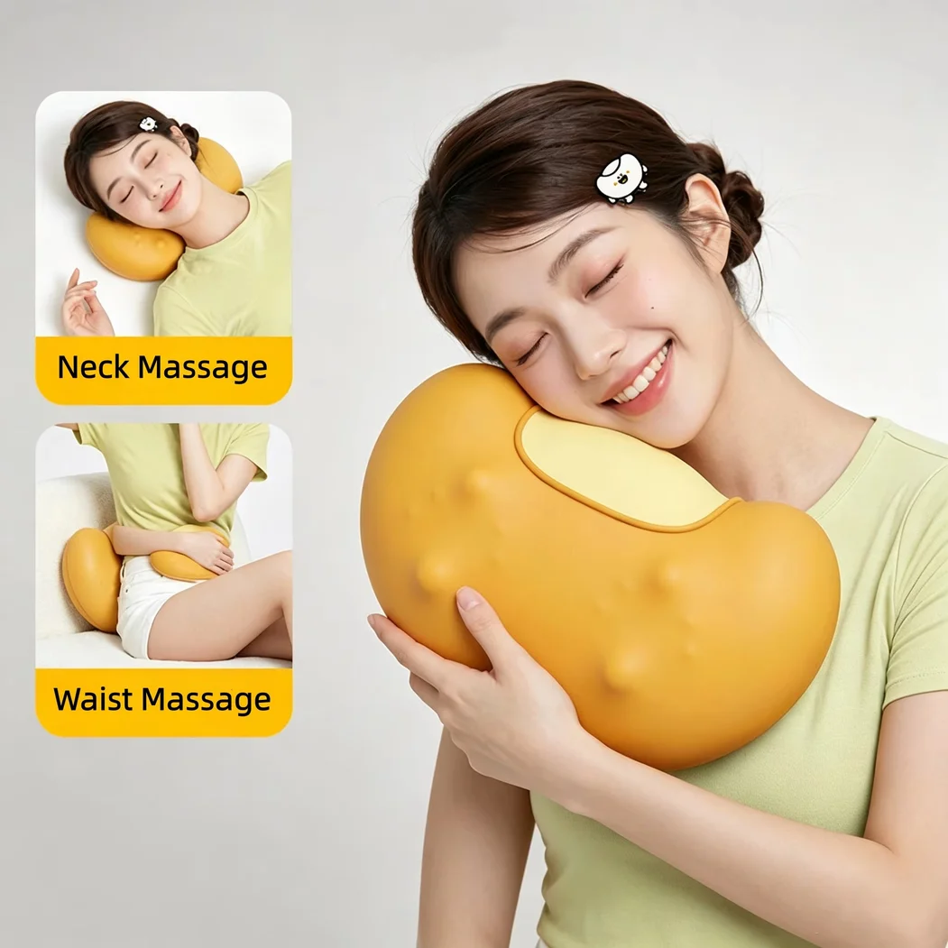 Multifunctional Ingot-shape Massage Pillow Constant Temp Hot Compress 3-Speed Bidirectional Kneading Curved Full-Body Relaxation