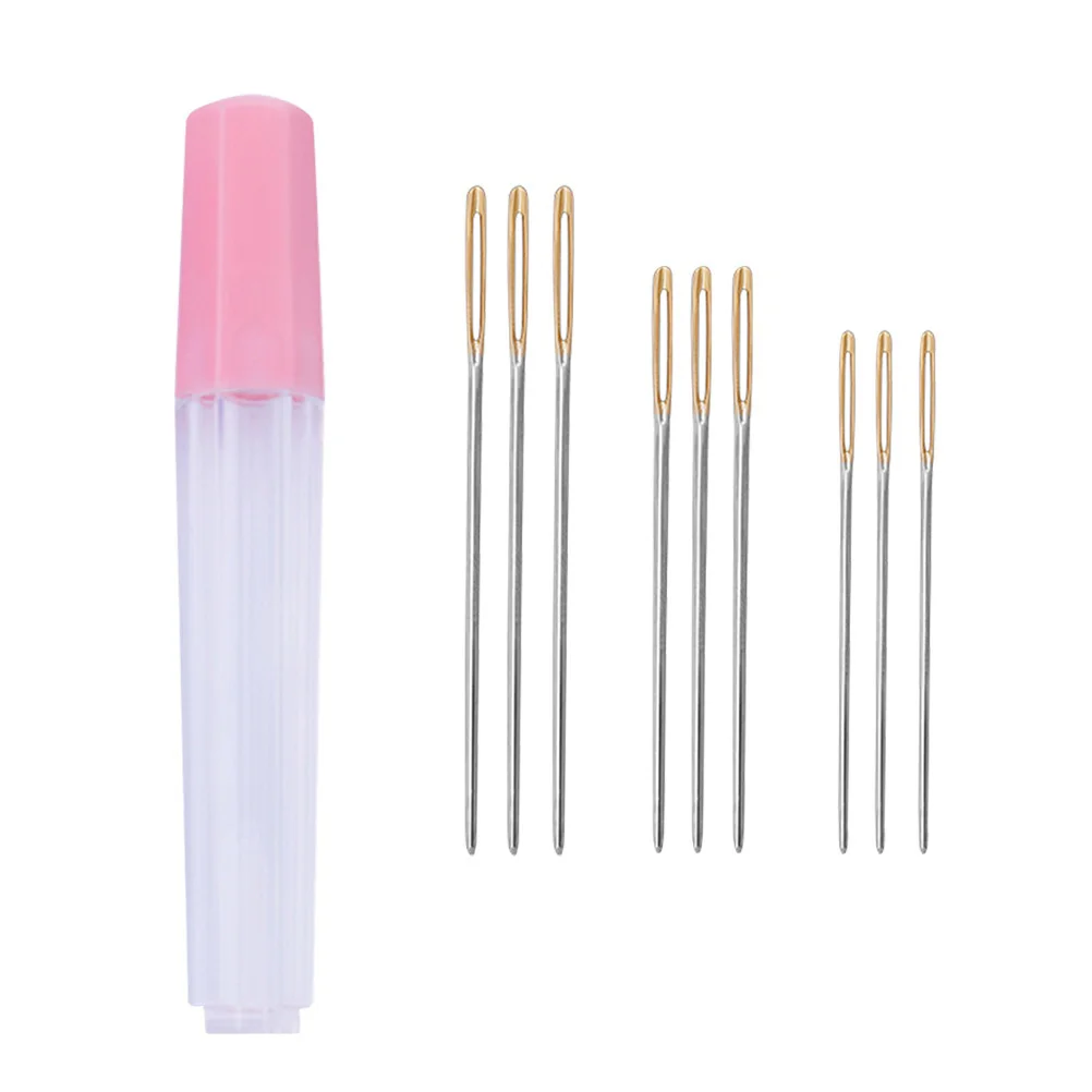 

9pcs Round Head Large-eye Stitching Needles Golden Needles Sewing Yarn Knitting Needle (53cm+6cm+7cm)