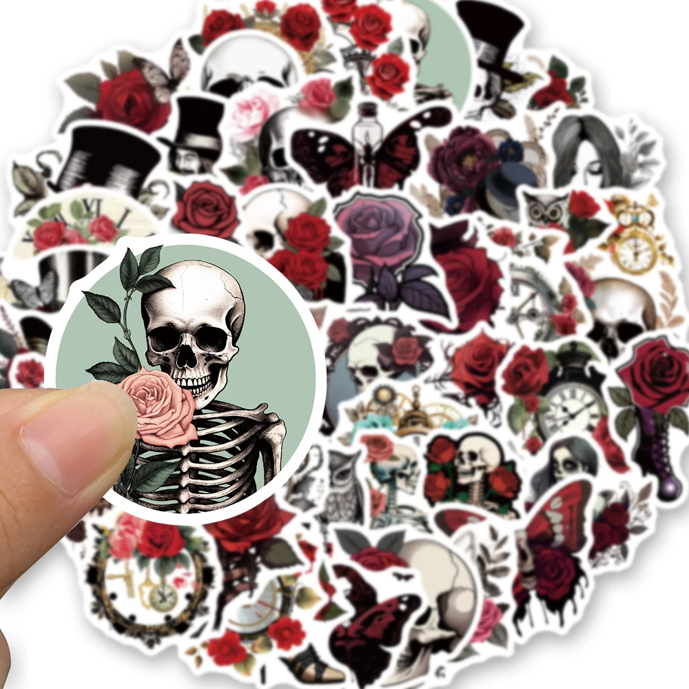 50PCS Punk Rose Skull Stickers Exquisite Handbooks Material Phone Cases Laptop Suitcases Water Cups Waterproof Stickers