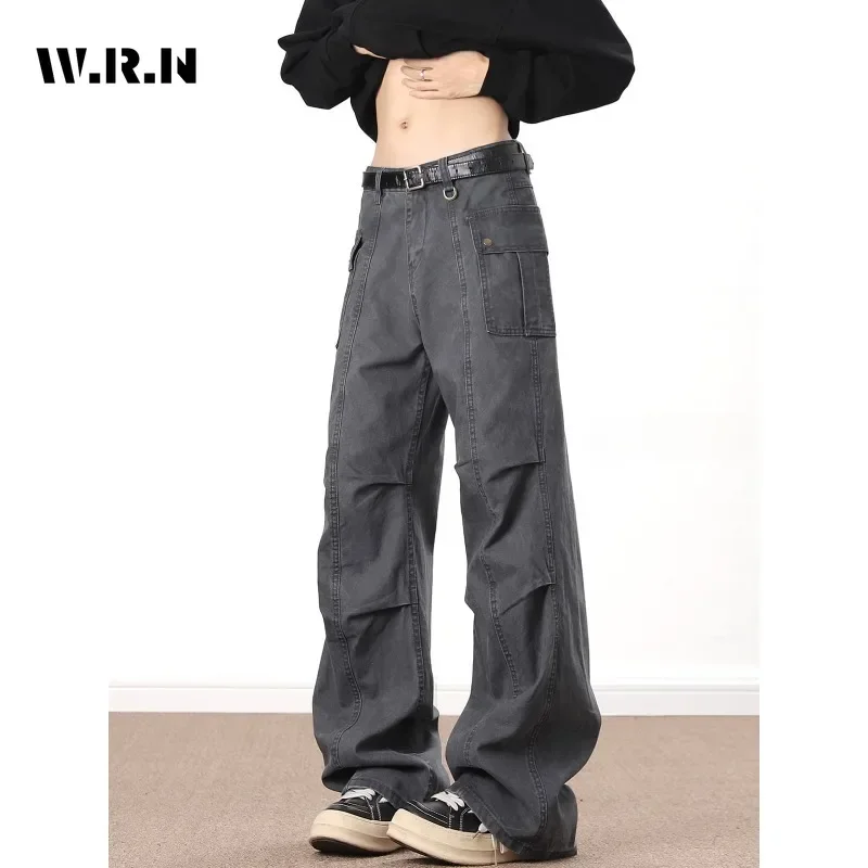 Women's Casual Baggy Emo Denim Trouser Harajuku Solid High Waist Loose Jeans 2025 Summer Korean Retro Wide Leg Y2K 2000s Pants