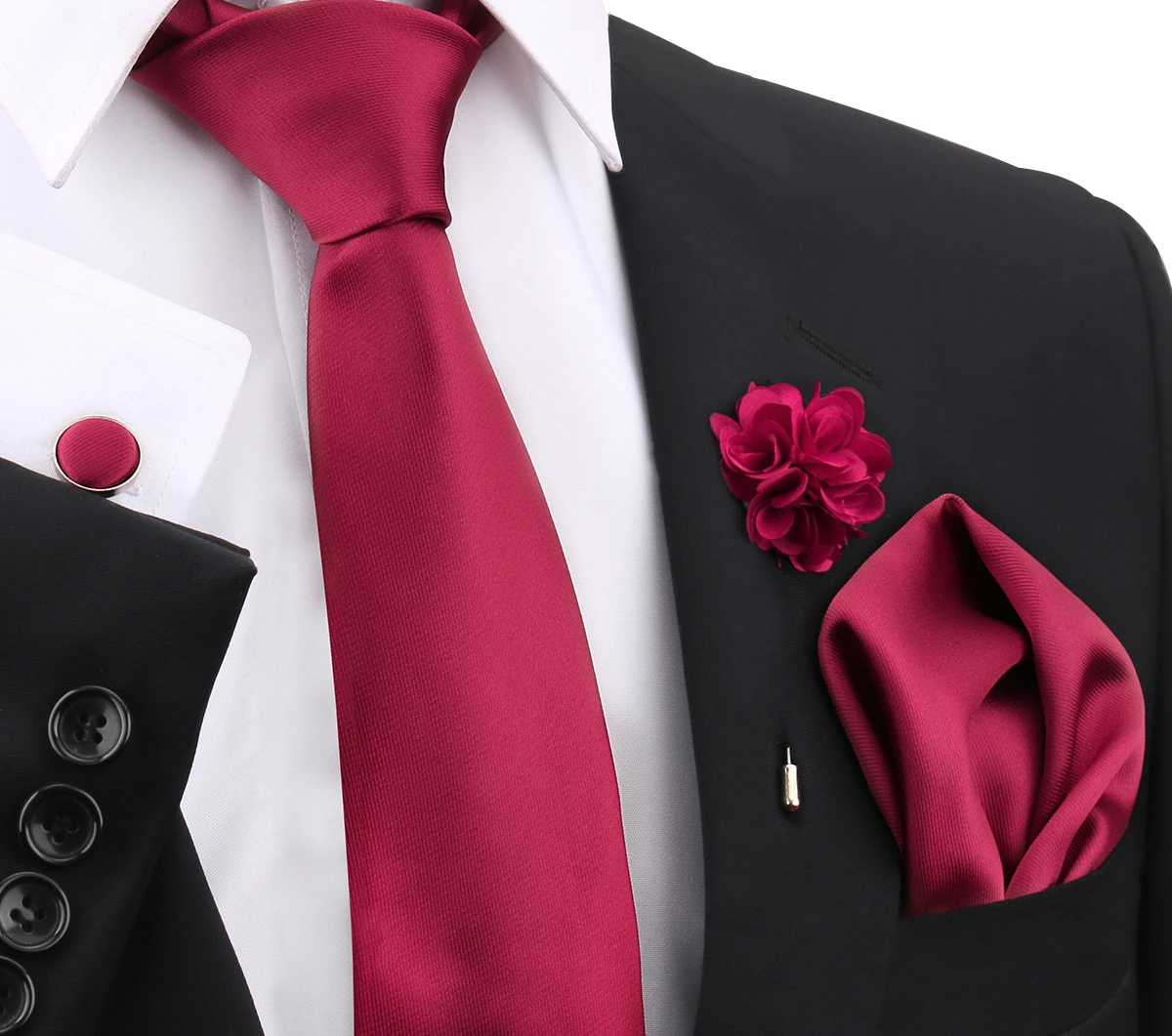 Corbata de negocios para hombre, conjunto de corbata clásica, broche, gemelos, pañuelo, conjunto para fiesta de boda, accesorios formales