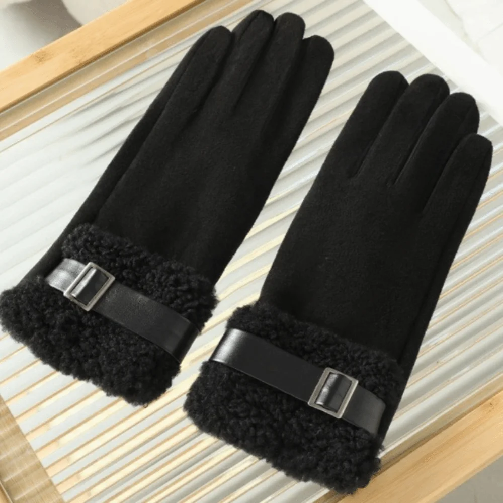 Simple Full Finger Women's Winter Gloves Windproof Thickened Women Fleece Gloves Anti Cold Warm Cycling Mittens Outdoor