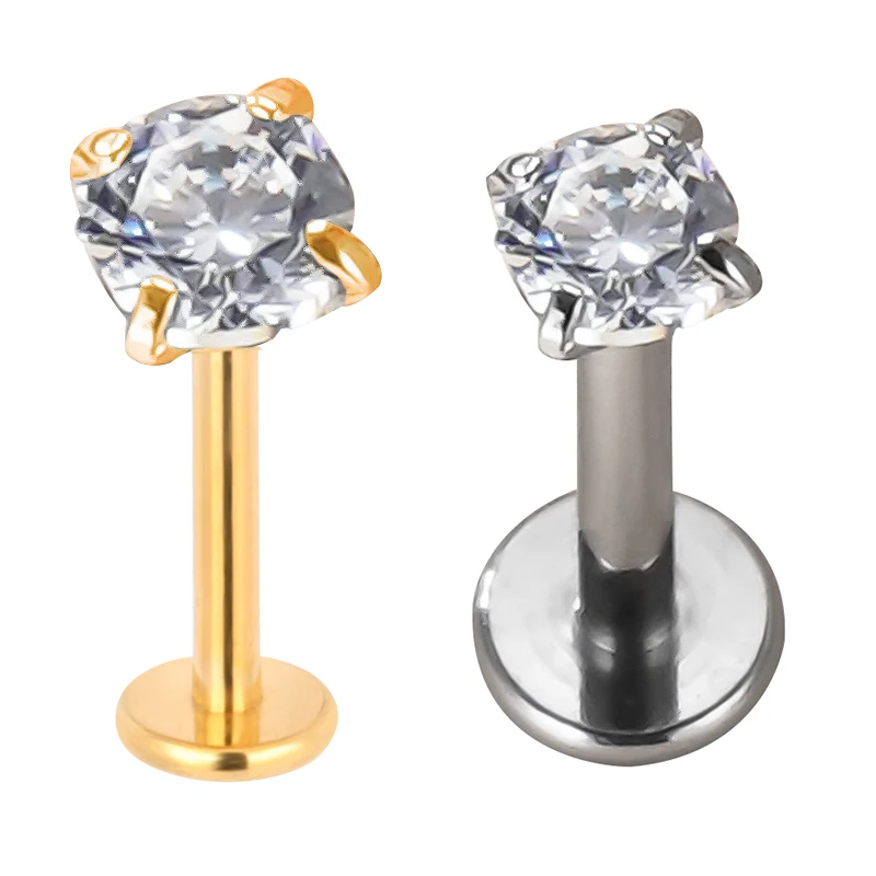 ASTM F136 Ttianium PIERC Labret Ear Lip Stud Jewelry Square CZ Stone Cartilage Tragus Earring Tongue studs Threaded Body Jewelry