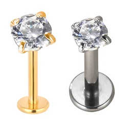 ASTM F136 Ttianium PIERC Labret Ear Lip Stud Jewelry Square CZ Stone Cartilage Tragus Earring Tongue studs Threaded Body Jewelry