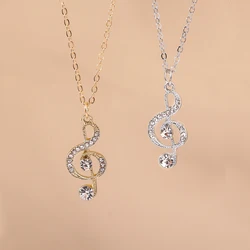 Aihua Gold Silver Color Delicate Crystal Music Note Necklaces for Women Girls Korean Musical Pendant Necklace Jewelry Gifts