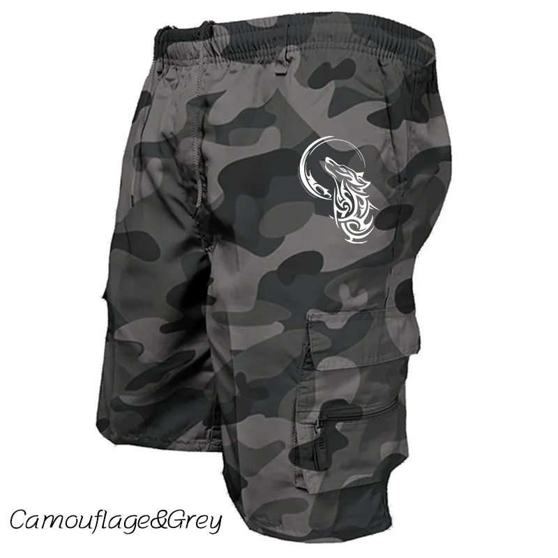 Summer Men's Casual Shorts Work PantsCamouflage Shorts Multi Pocket Printed Wolf Cargo Shorts Men Clothing