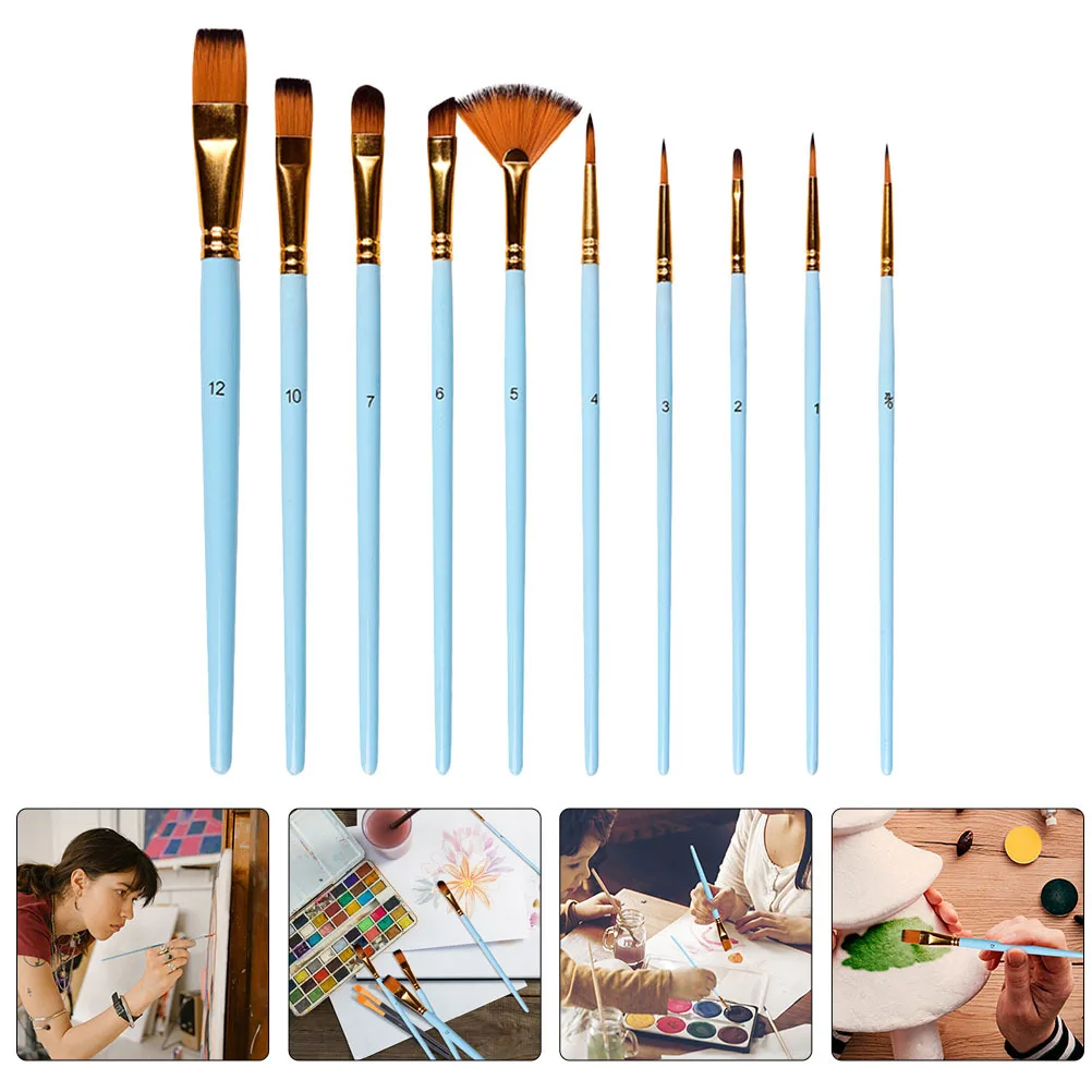 

10pcs Dual-Color Nylon Hair Paint Brush Set For Oil Acrylic Watercolor Gouache Painting Professional Art Craft Brushes