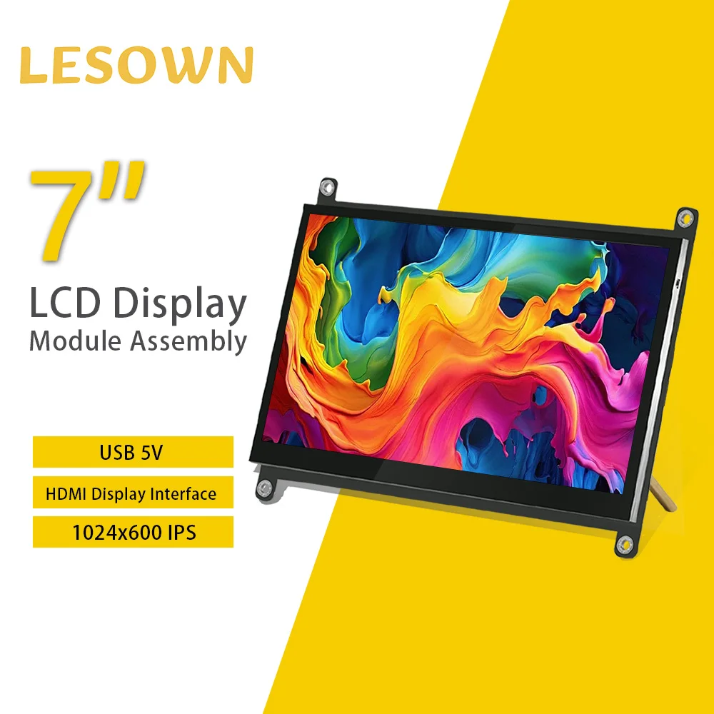 LESOWN Small HDMI Screen 7 Inch Capacitive Touchscreen 5-points 1024x600 HD IPS Display with Case for Win 10/8/7 Raspberry Pi