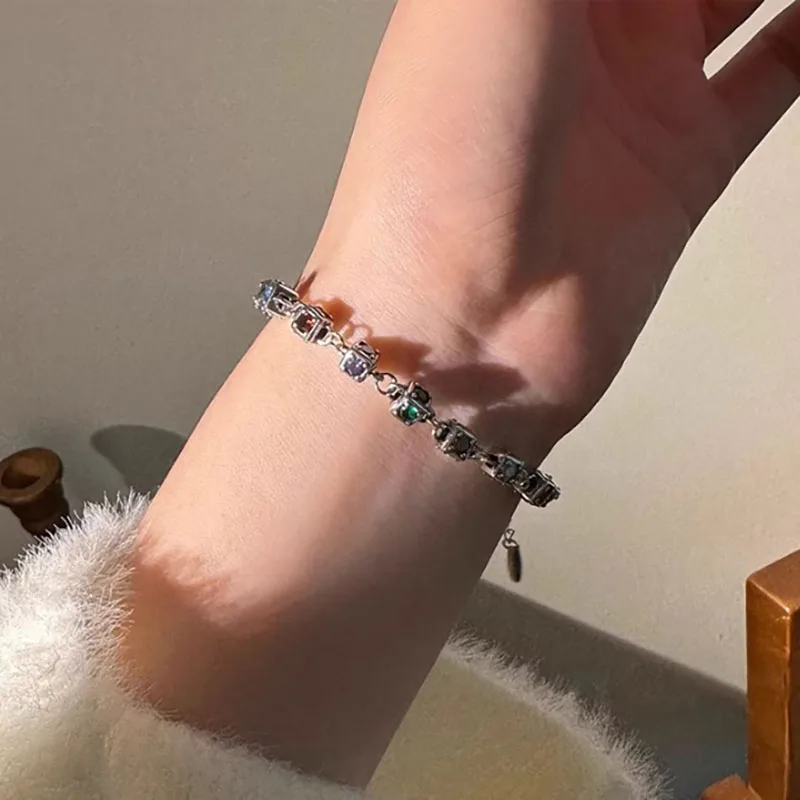 Foxanry Vintage Punk Chain Bracelets for Women Couples New Trendy Elegant Sparkling Colorful Zircons Wrist Jewelry Party Gifts