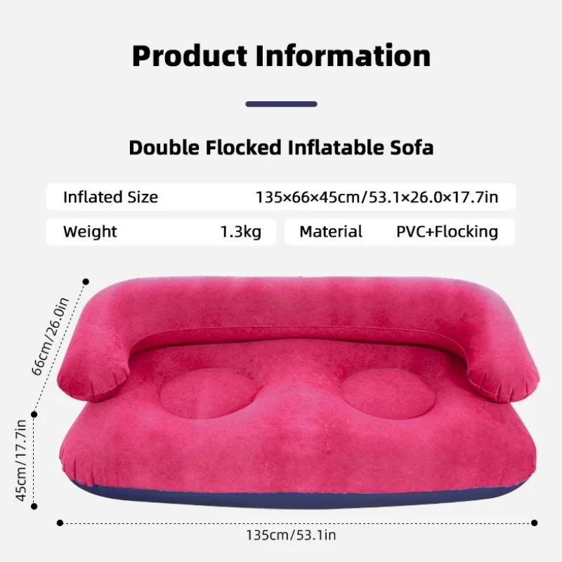 Outdoor PVC Inflatable Sofa with Armrests Double Flocked Air Couch 2 Person Portable Camping Lounger Thickened Seat for Garden