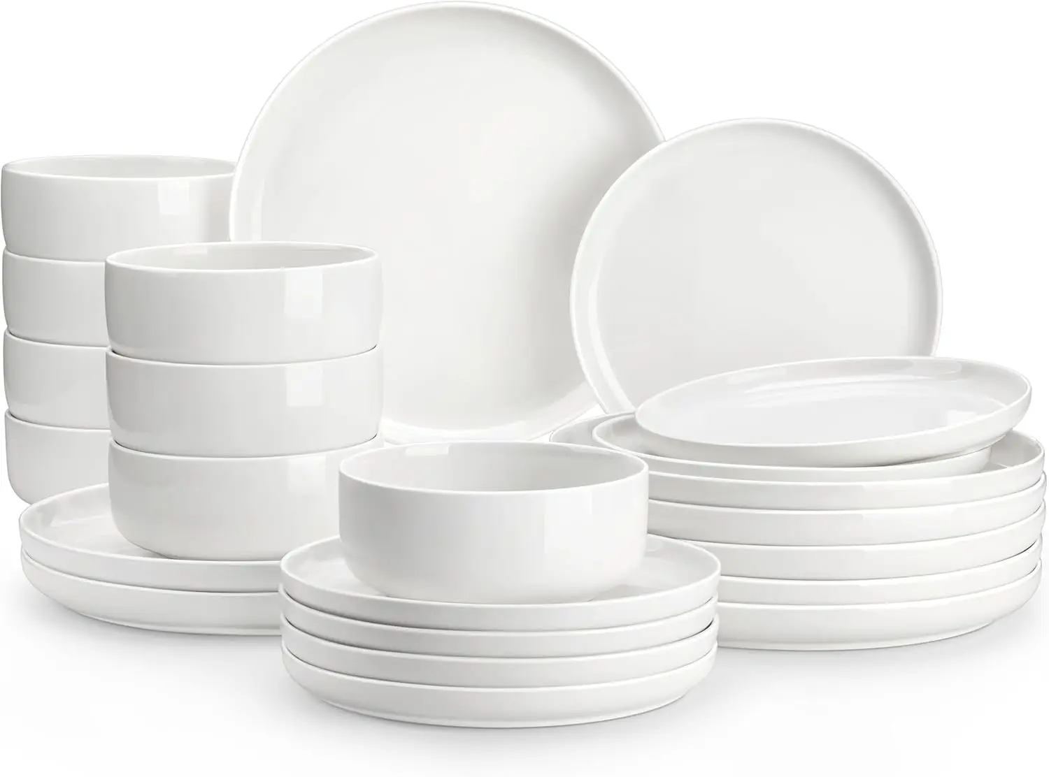 24-Piece Modern Porcelain Dinnerware Set for 8, White Ceramic Plates and Bowls Set, Kitchen Dinner Dining Ware, Dishware Dishes, Microwave and Dishwasher Safe