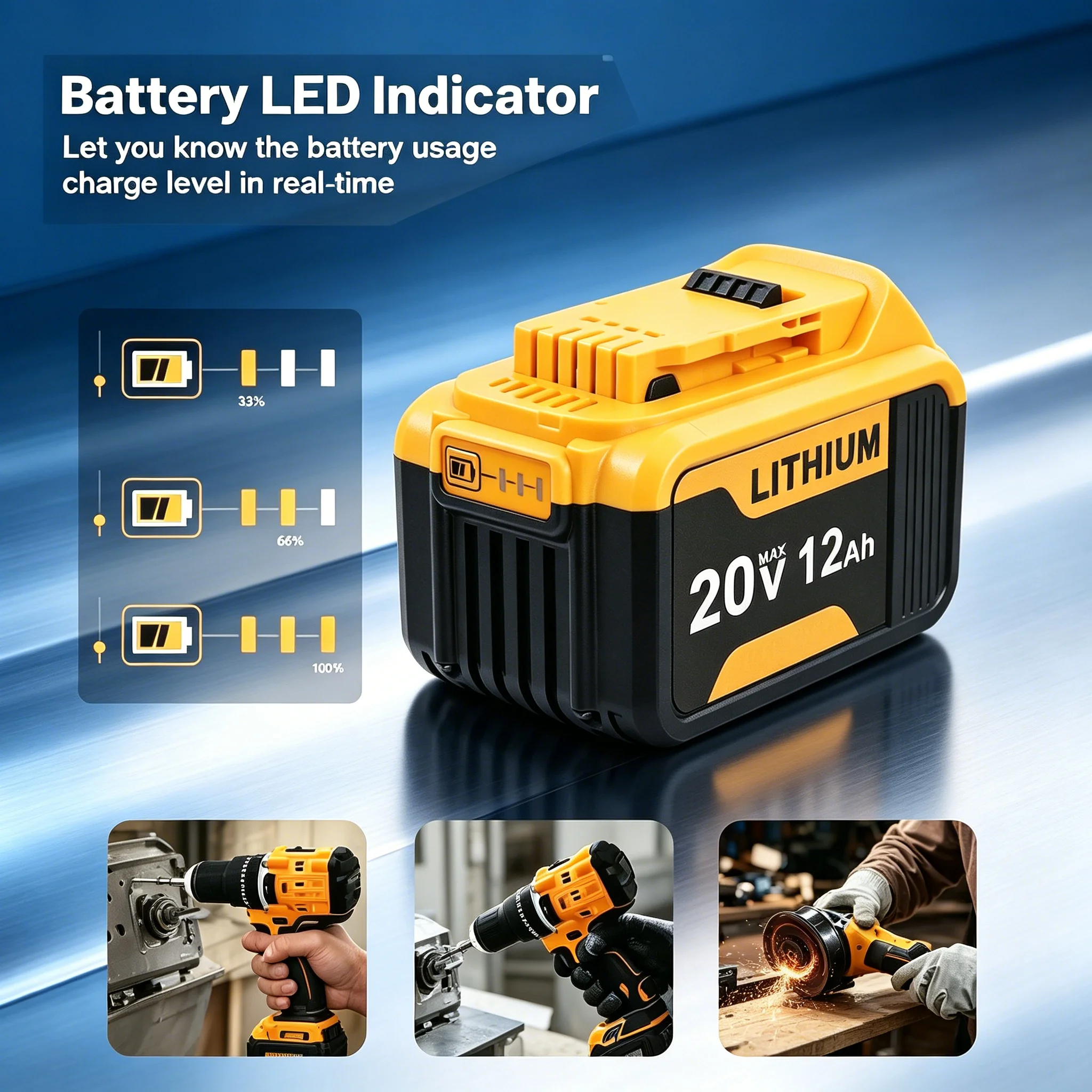 1/2/4PACK 20V Max 12.0Ah Replacement Battery for DeWalt 12000mAh Li-ion for DCB206 DCB200 DCB205 DCB182 DCB204 DCB203