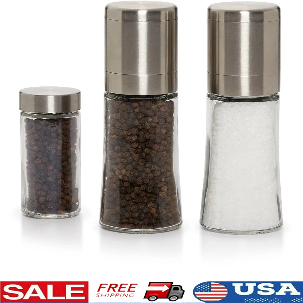 

Stainless Steel Salt and Pepper Grinder Set with Adjustable Coarseness and Peppercorn Refill Jar Gourmet Cooking