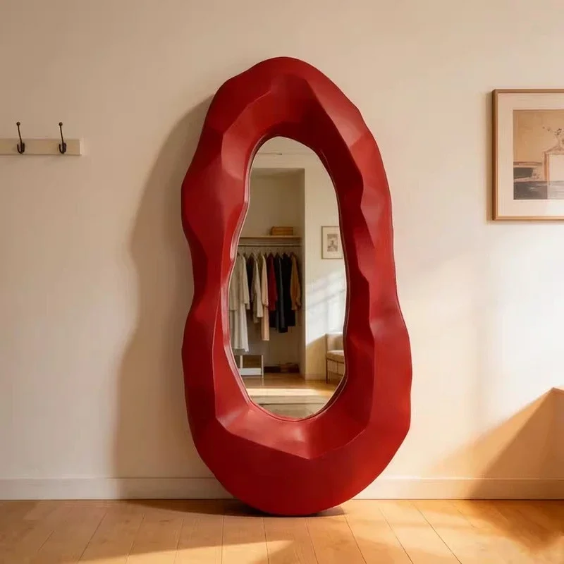 Floor mirror art try full-length mirror oval red household