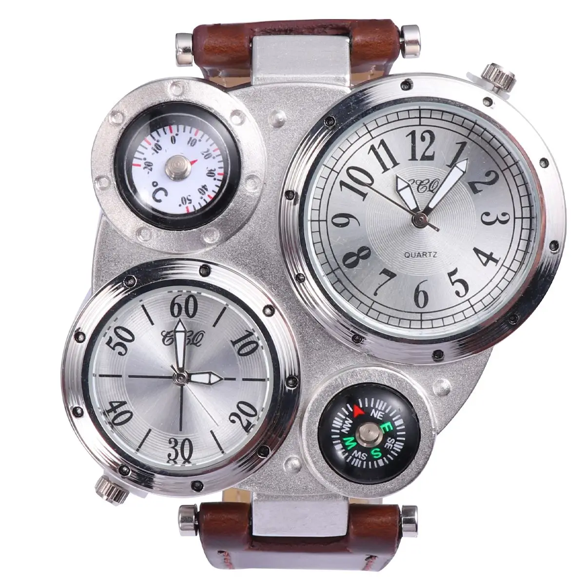 

Thermometer Compass Watch Quartz Mens Adjustable Band Dual Time Display Fashion Precise Movements Gift