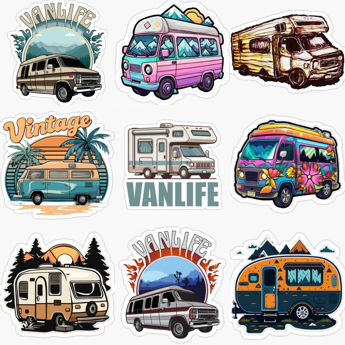 

Van Life Travel Camping Creative PVC Car Stickers for Car Bicycle Motorcycle Truck Window Helmet Wall Decoration Accessories