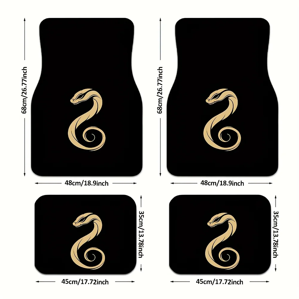 

4pcs Set Of Snake-Shaped Golden Logo Car Floor Mats | Universal Fit, Easy To Clean, Suitable For All Car Models, Trucks, And SUV
