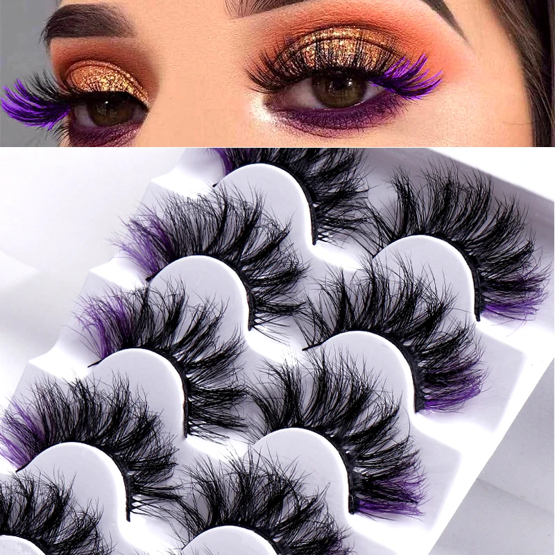 Faux-cils colorés en vison pelucheux, 5 paires, extensions de cils spectaculaires, naturels, maquillage