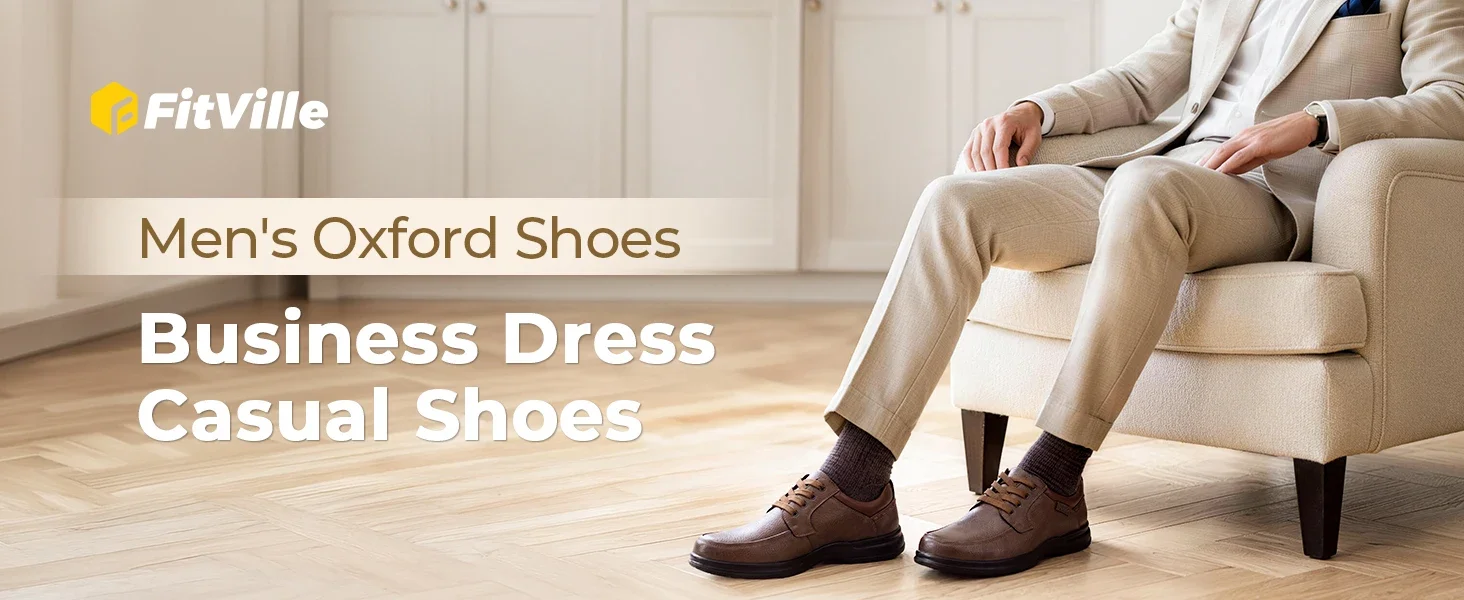 FitVille Herrenschuhe, breite Zehenpartie, leichte Oxford-Hochzeitsschuhe, lässige Business- und formelle Schuhe, Herrenschuhe zum Gehen, mit Fußgewölbestütze – Detail 3