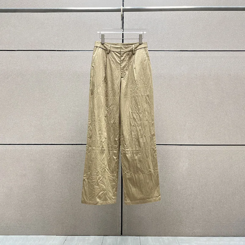 pants y2k spring/summer simple thin wrinkled fabric straight leg trousersWoman trousers2024 high waisted large femme pants