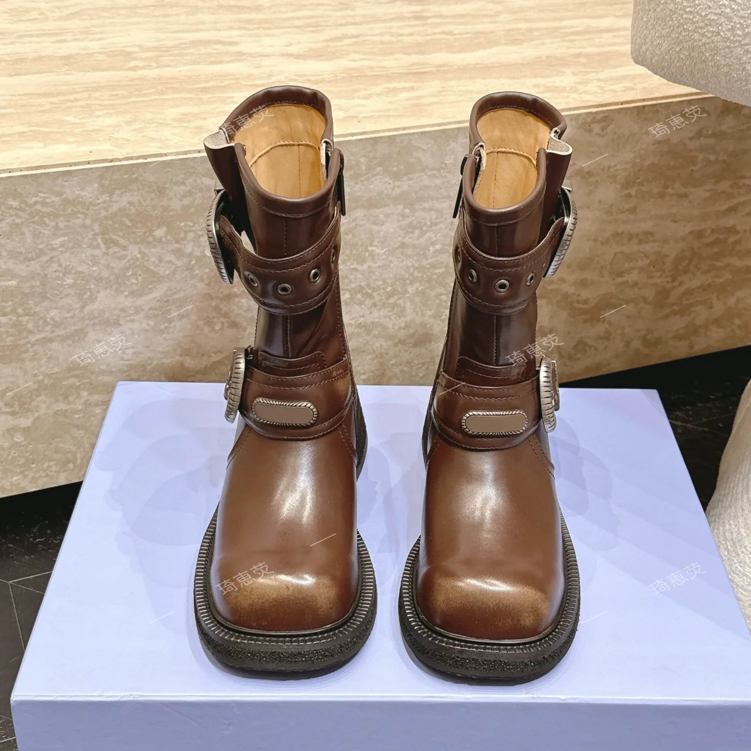 Platform Mellard Boots 2026 New Summer British-Style Western Cowboy Rider Ankle Boots Fashionable Single BootsZapatos De Mujer