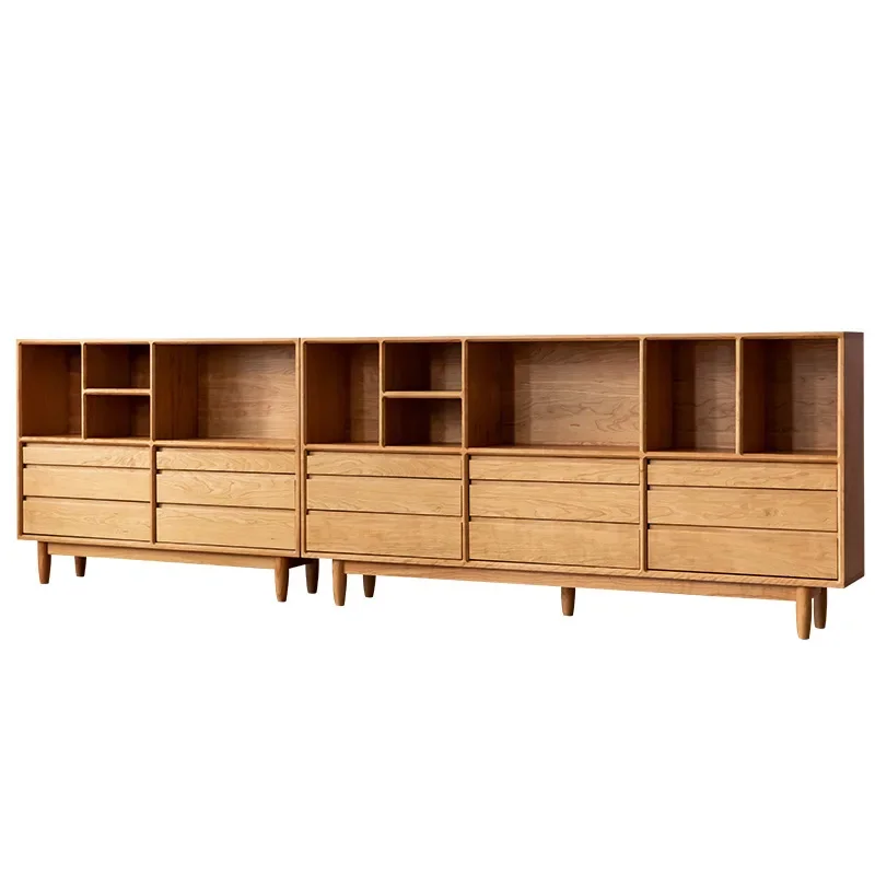 

Премиальный книжный шкаф из массива дерева в скандинавском стиле, низкий комбинированный шкаф-тумба, напольное хранилище для кабинета, книжная полка, с ящиками