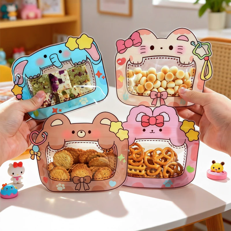 Bolsas de plástico Ziplock con boca grande, diseño de dibujos animados para aperitivos, dulces, recuerdos de fiesta para niños, bolsas de sellado de regalo creativas, 20/50 Uds.