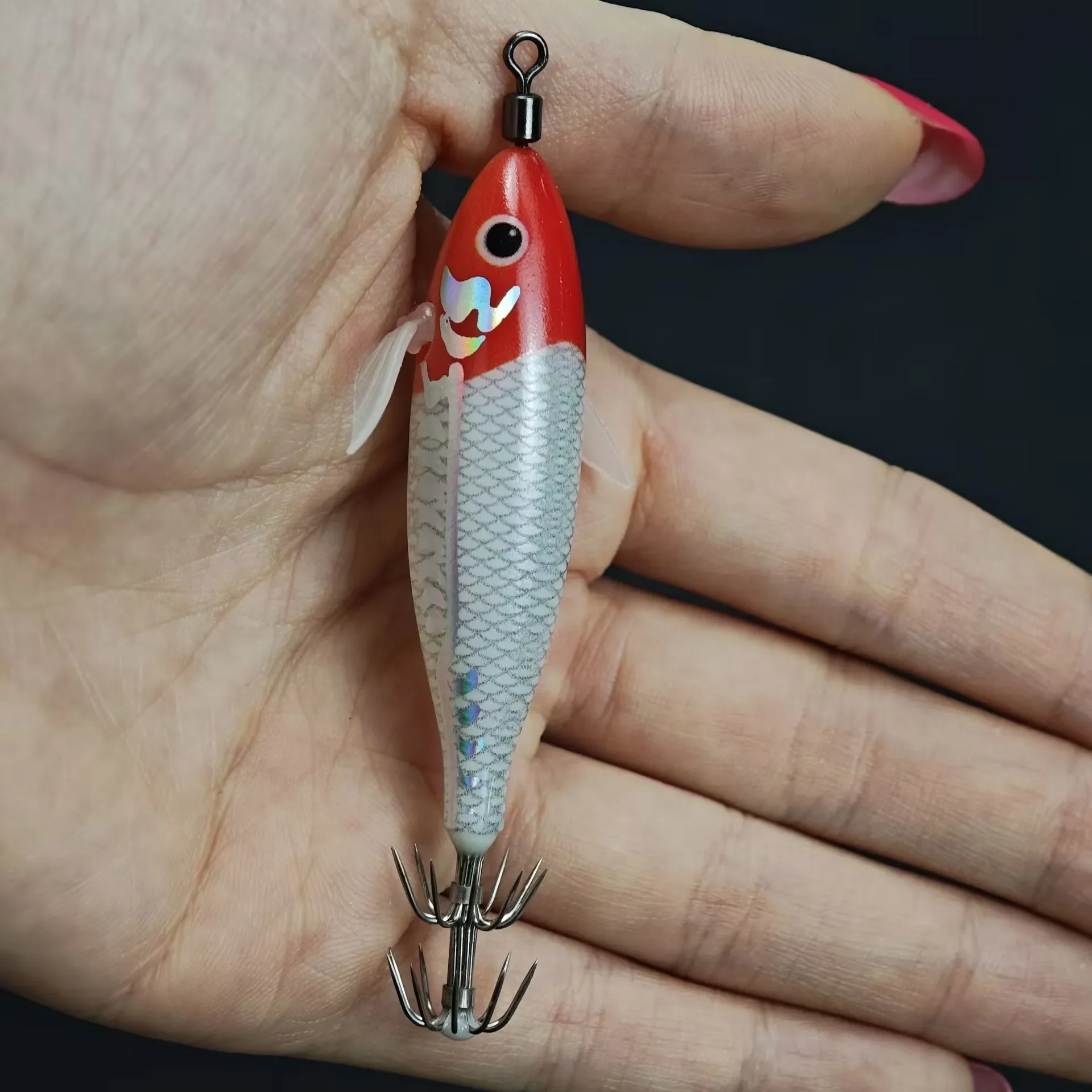 14 Stück/Set Leuchtender Tintenfisch-Jig 8cm/5,7g Garnelen-Angelköder mit Haken Meeresfischerei-Zubehör Künstlicher Köder Oktopus-Köder – Detail 3
