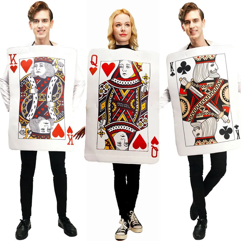 Umorden-Costume de Poker King and Queen of Hearts Club pour hommes et femmes adultes, tunique de cosplay imbibée d'éponge, carte à jouer, K Q