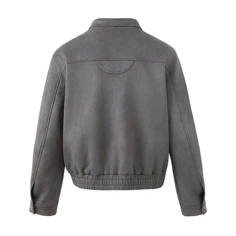 Suede Texture Lapel Cargo Jacket Mens Rivet Decor Elastic Hem Coats American Style Retro Street Autumn Outerwear BR6F